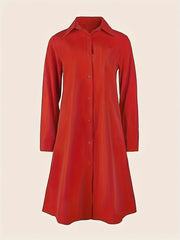 Button Up Long Sleeve Shirt Dress with Pockets