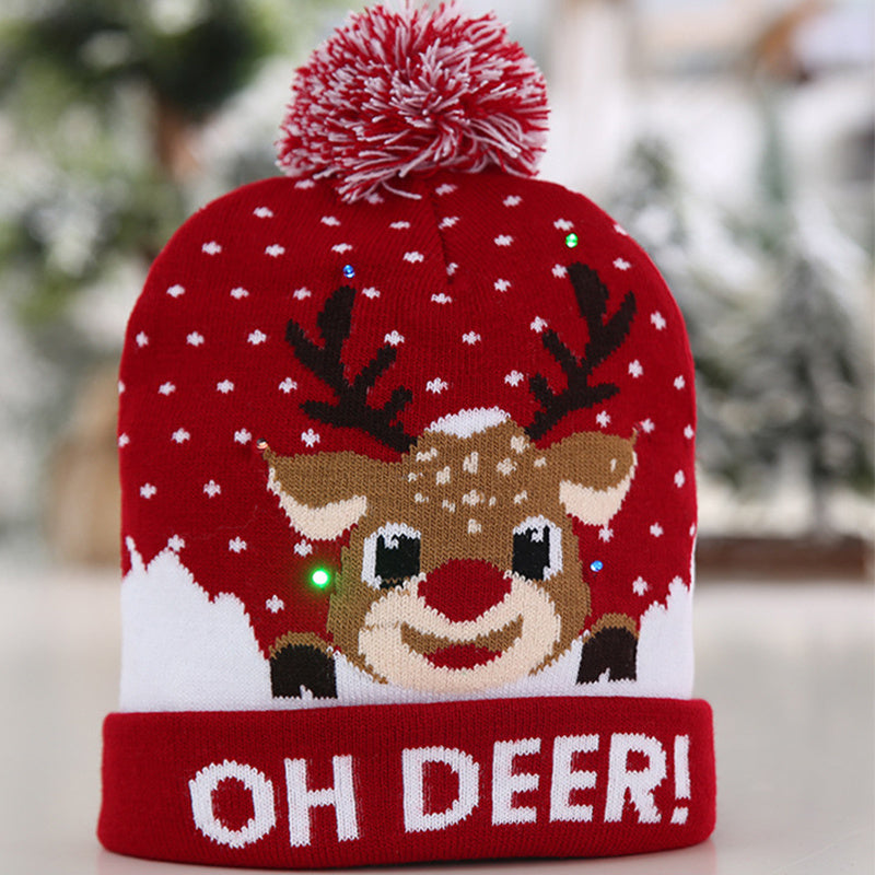 LED Light Knitted Christmas Hat Flanged Ball Cap