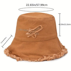 Vintage Embroidery Bucket Hat Frayed Brim Beach Sunscreen Outdoor Basin Hat