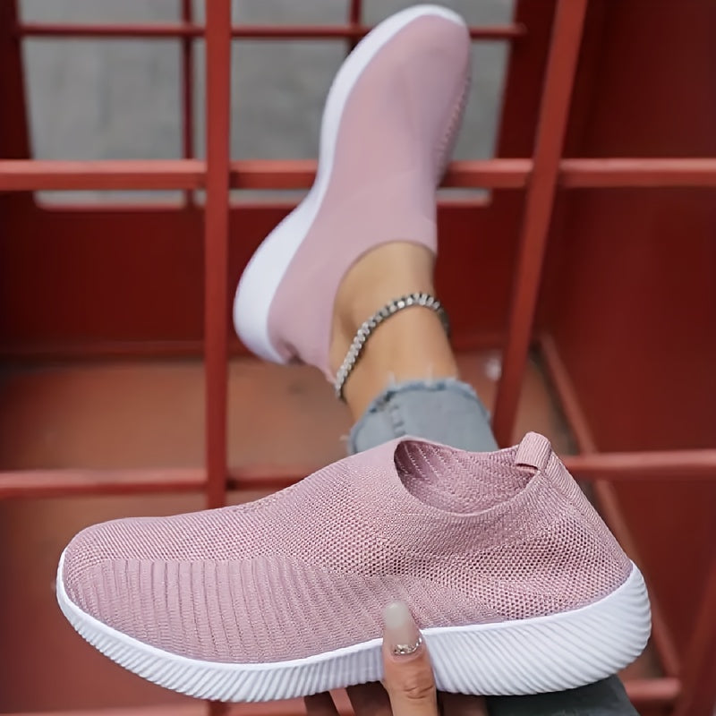 Solid Knitted Trail Walking Sneakers Lightweight Anti skid