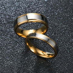 High-End Double Step Mirrored Golden SS Ring for Couples
