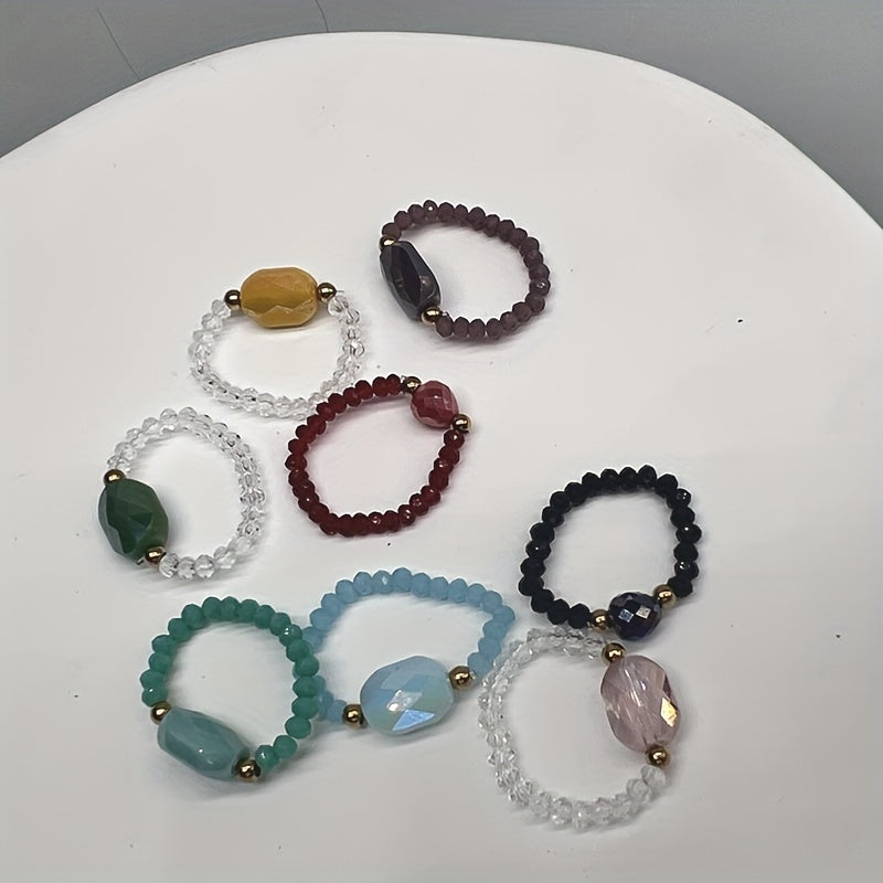 Colorful Crystal Glass Beads Ring for Women