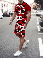 Camouflage Mens T-shirt & Drawstring Shorts Set Summer Outfit