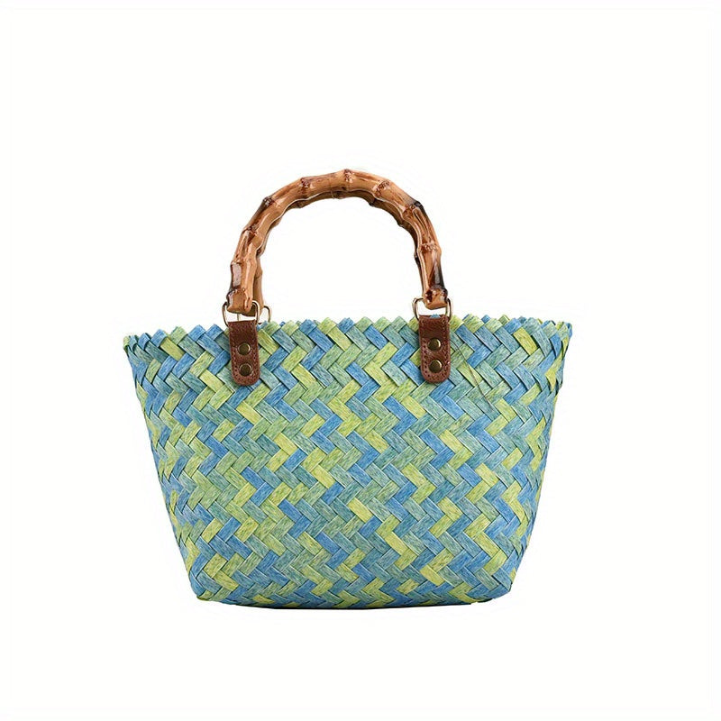 Straw Woven Casual Handbag Double Handle Beach Bag