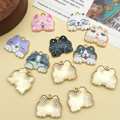 12pcs Enamel Golden Cat Pendants for DIY Accessories