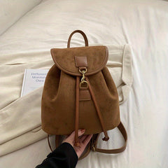 Suede Flap Backpack Drawstring Daypack Rucksack for Work & Travel