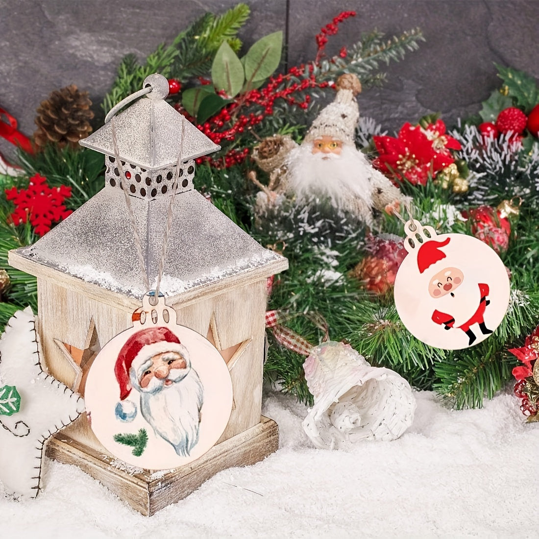10pcs DIY Wooden Christmas Ornaments Wooden Slices Circles For Crafts