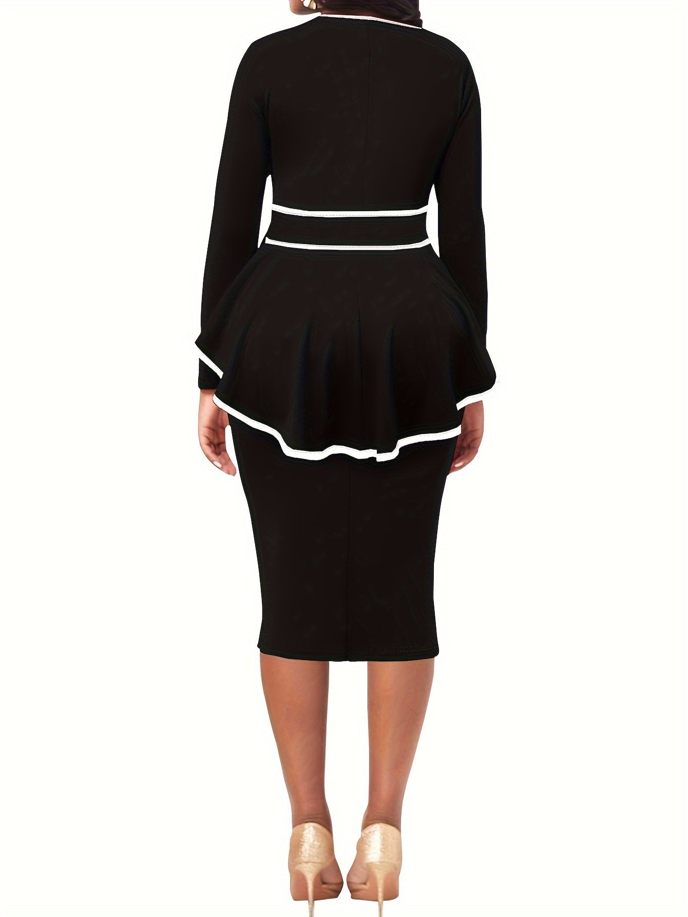  Colorblock Long Sleeve Round Neck Dress
