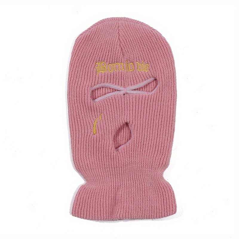 Gothic Letter Embroidery Balaclava 3 Hole Knitted Ski Mask