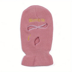 Gothic Letter Embroidery Balaclava 3 Hole Knitted Ski Mask