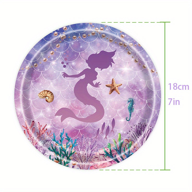 Mermaid Party Supplies Pink & Purple Tableware Set for Kids' Birthdays
