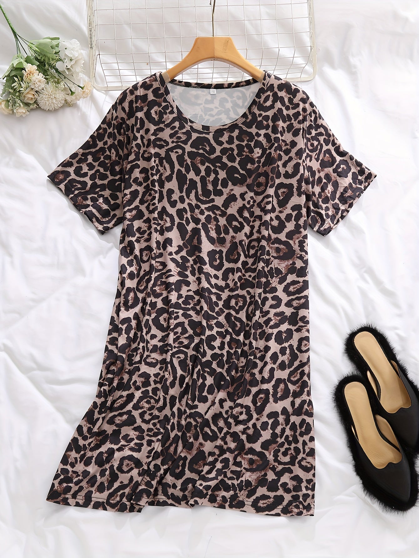  Leopard Print Short Sleeve Nightdress