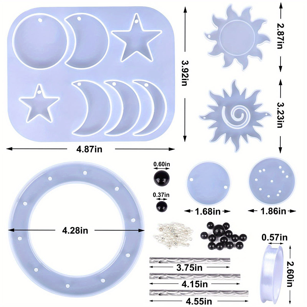 Sun Moon Star Wind Chimes Silicone Molds Kit Epoxy Resin DIY Casting Mold