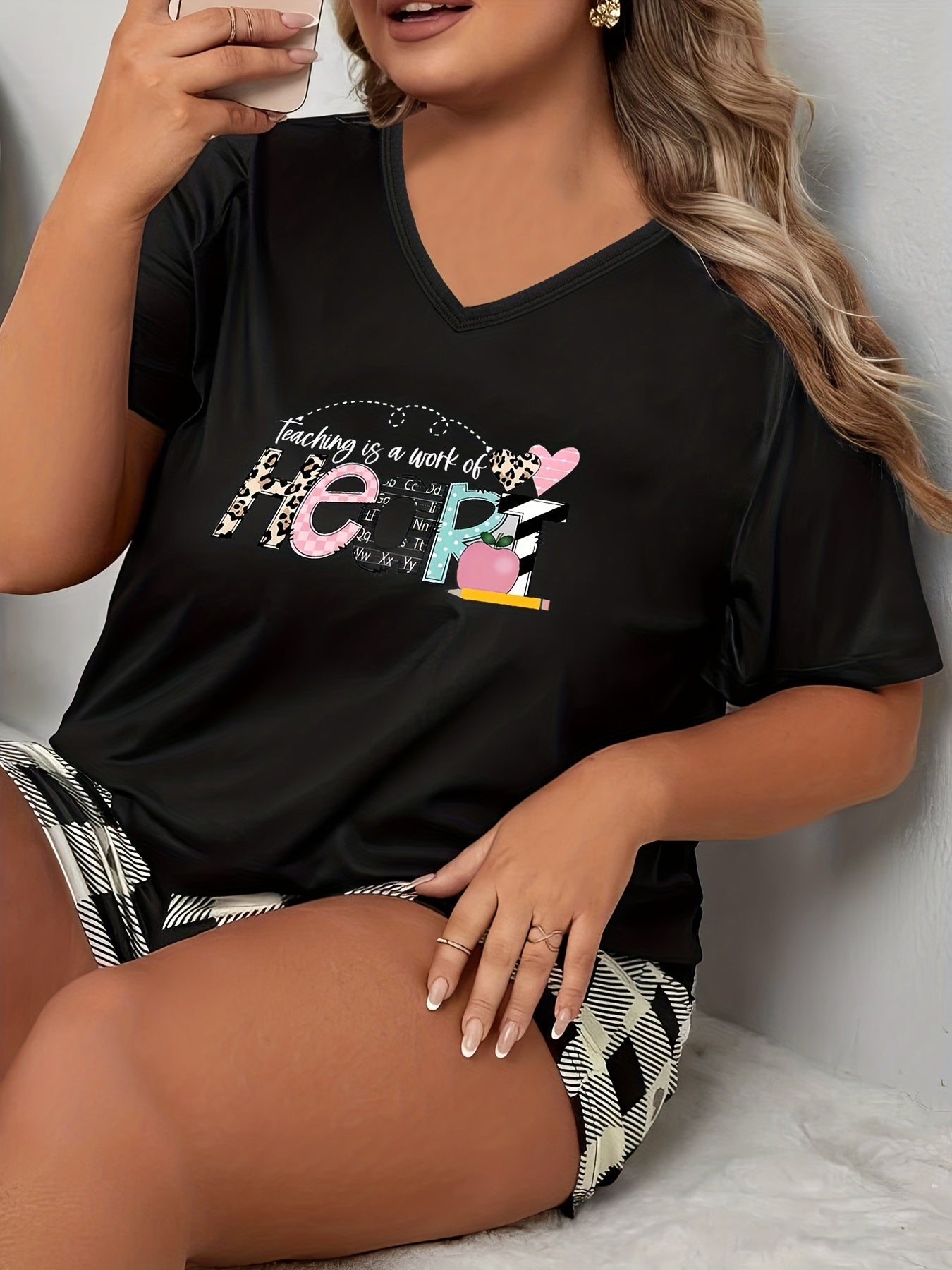  Casual Loungewear Top Short Sleeve V Neck Medium S