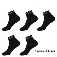 5 Pairs Striped Short Socks Comfy & Breathable Women's Stockings