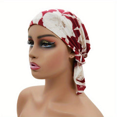Flower Print Elastic Turban Cap Lightweight Head Scarf Women Ramadan Hijab