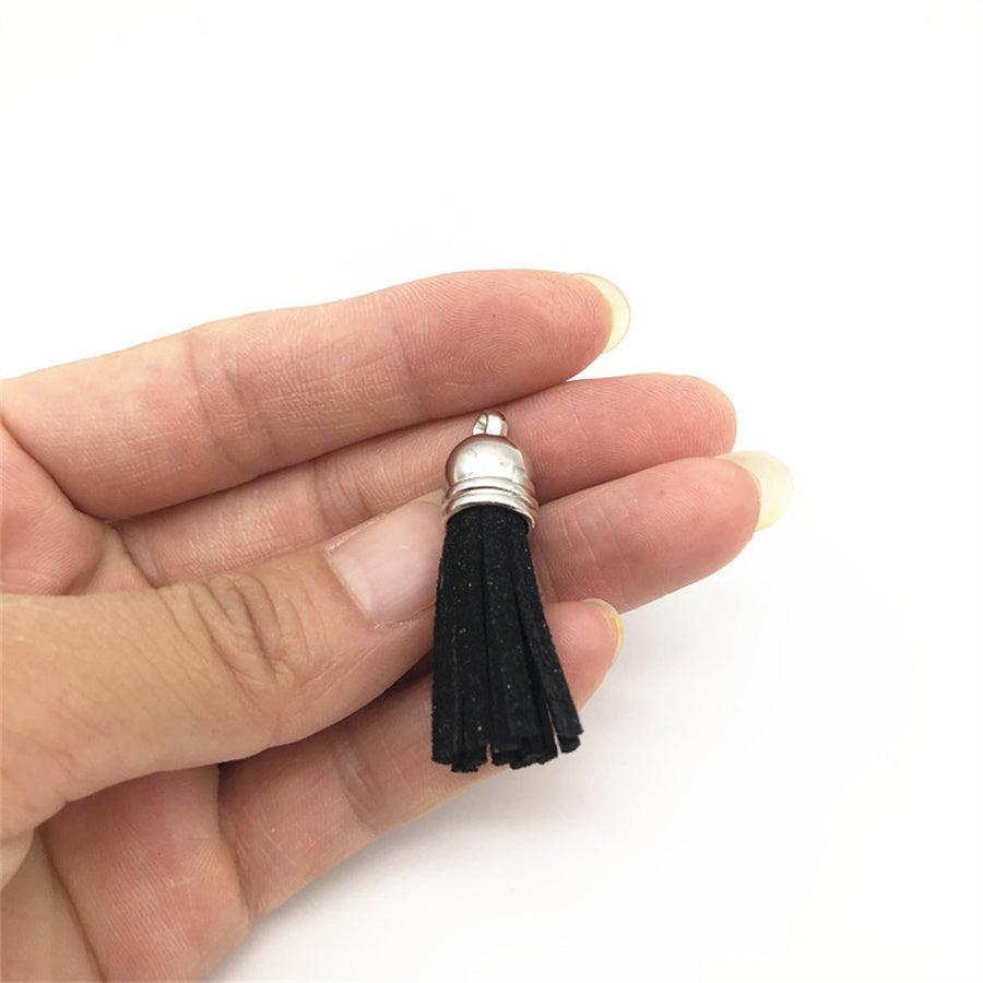 10pcs 38mm Leather Tassel Cap Charms Earring Fringe Keychain Pendant Straps