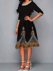  Ethnic Style Dress Women's Plus Paisley Floral Print Half Sleeve