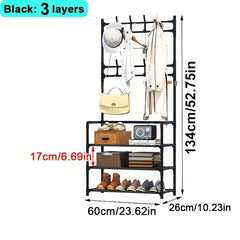 1pc Shoe Rack With Storage Clothes Hanger Independent Standing 