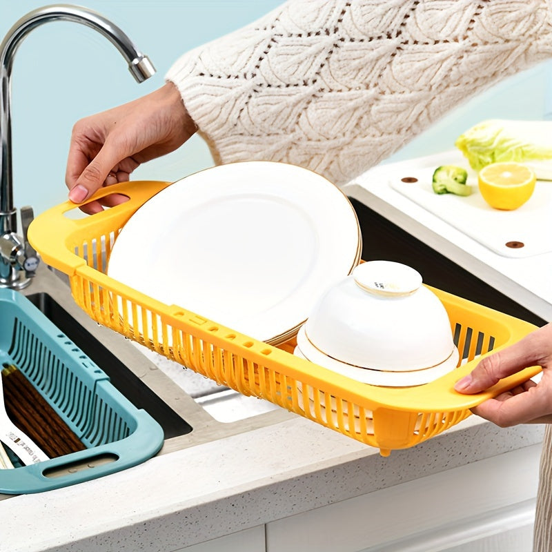 Retractable Kitchen Drain Basket Sink Rack Plastic Dish Drainer