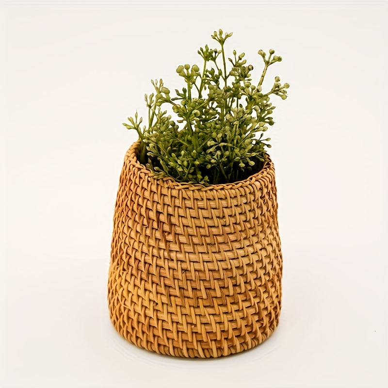 Rattan Pen Holder Storage Box for Cosmetics & Tableware Decor