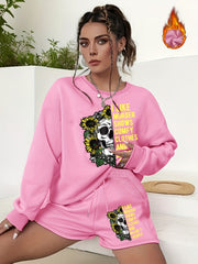  Halloween Graphic Print Sweatshirt & Shorts 2pcs Set