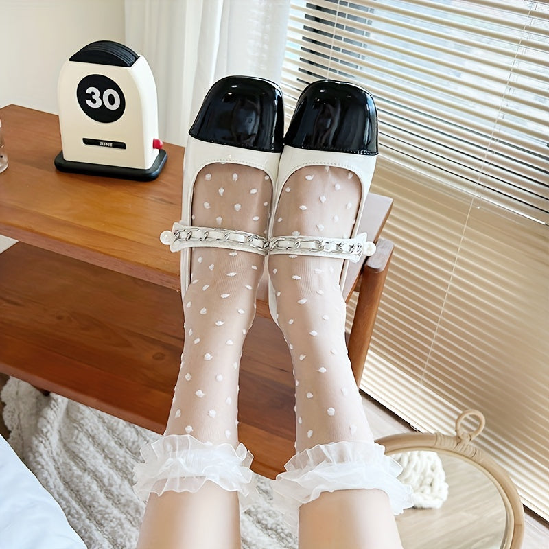 4 Pairs Polka Dot Mesh Socks Breathable Women's Stockings