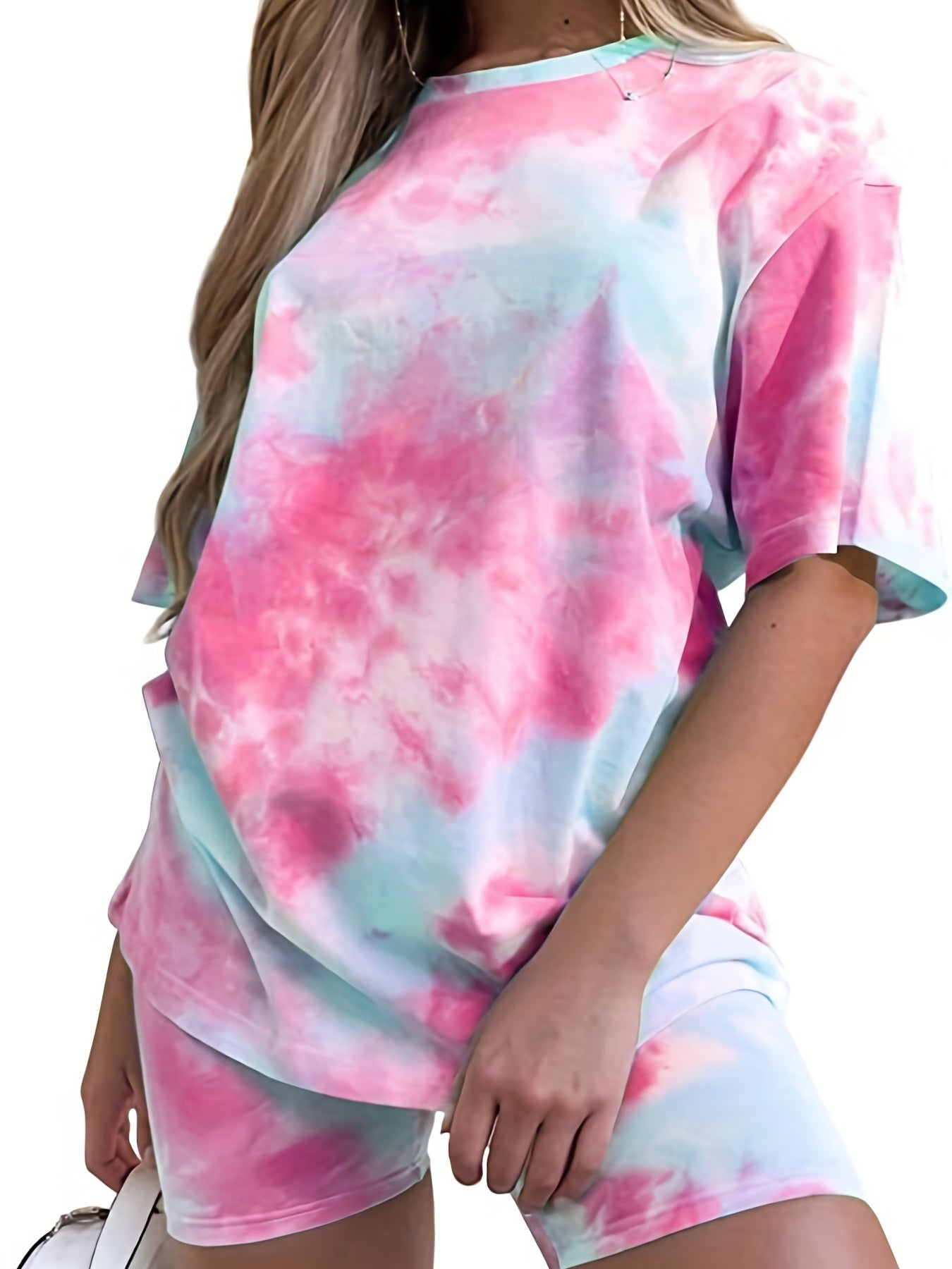  Tie Dye Round Neck Top & Shorts Two Piece Set