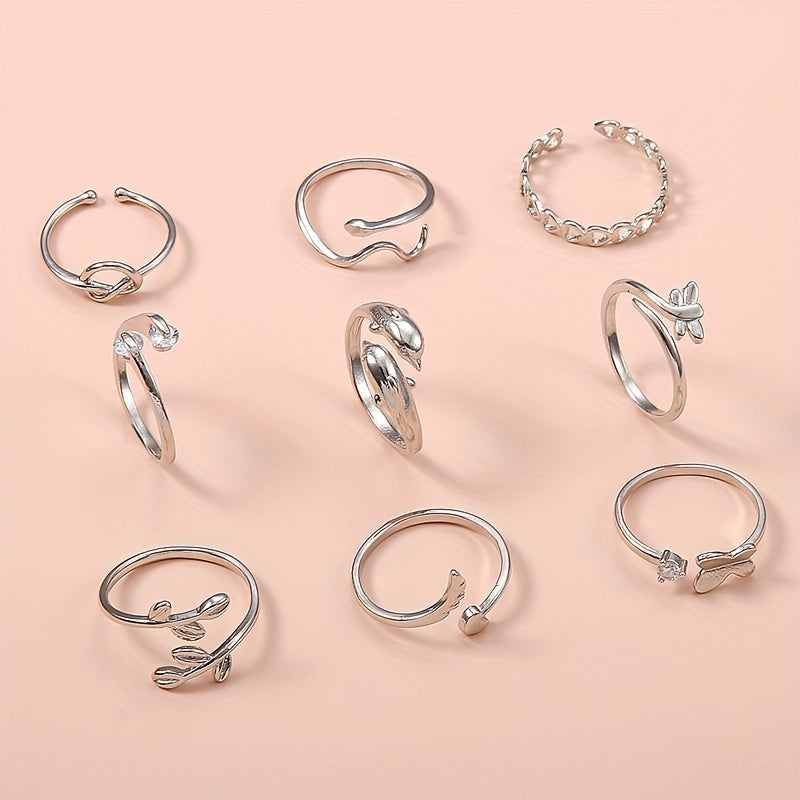 9 Pcs Adjustable Foot Ring Set for Women Girls