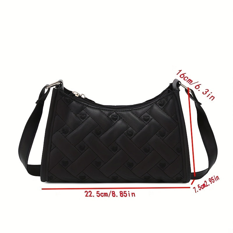 Quilted Heart Pattern Underarm Bag PU Leather Textured Bag Purse