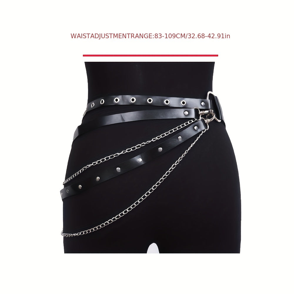 Vintage Punk PU Wide Belt Gothic Chain Adjustable Harness Belt Women