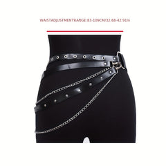 Vintage Punk PU Wide Belt Gothic Chain Adjustable Harness Belt Women