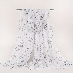 Musical Note Print Casual Scarf Solid Gauze Shawl Head Wrap