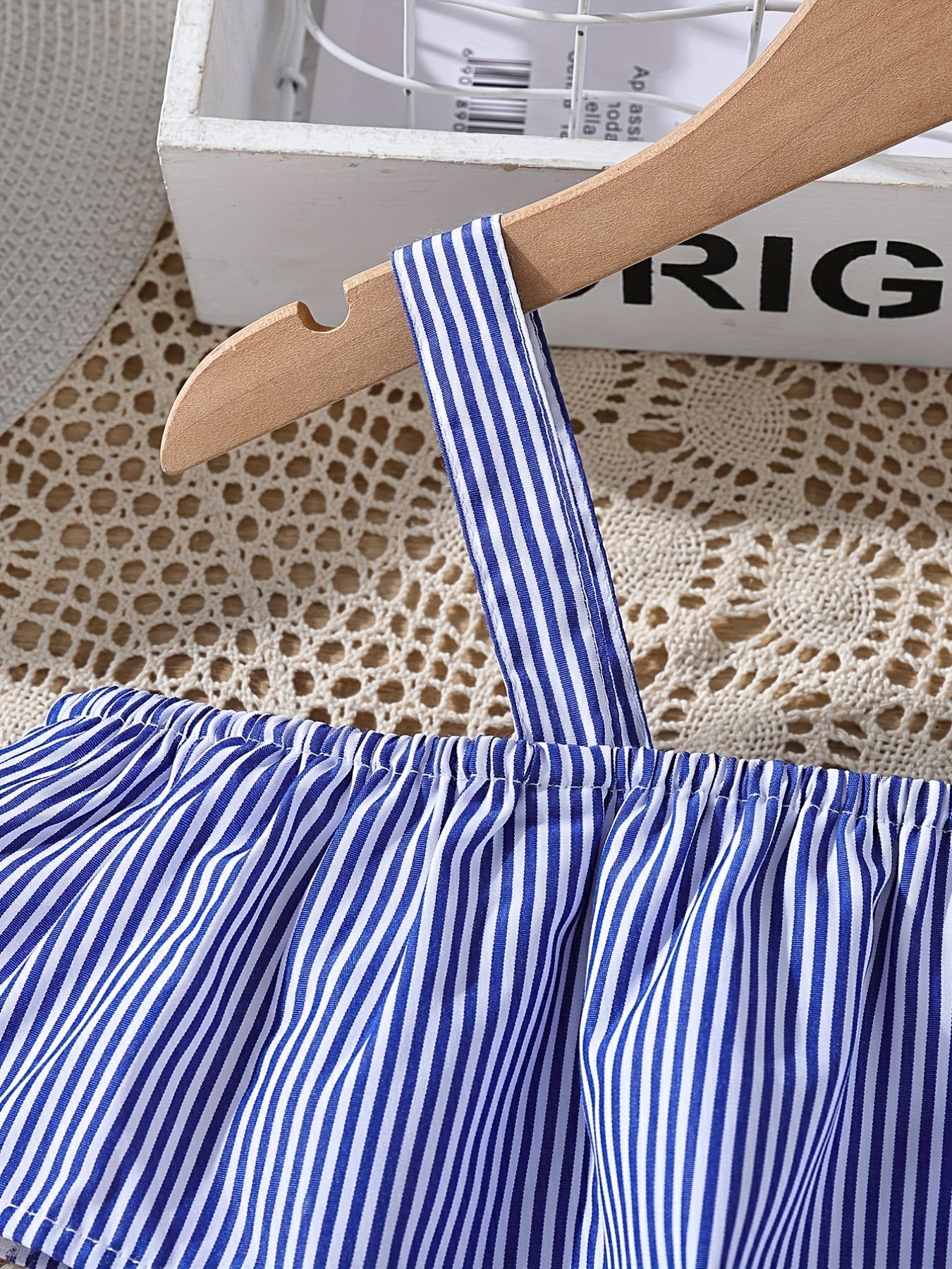 Girls' Striped Off Shoulder Slip Dress with Belt
