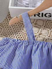 Girls' Striped Off Shoulder Slip Dress with Belt