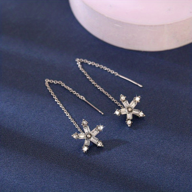 Rhinestone Tassel Stud Earrings Long Thin Dangle Earrings