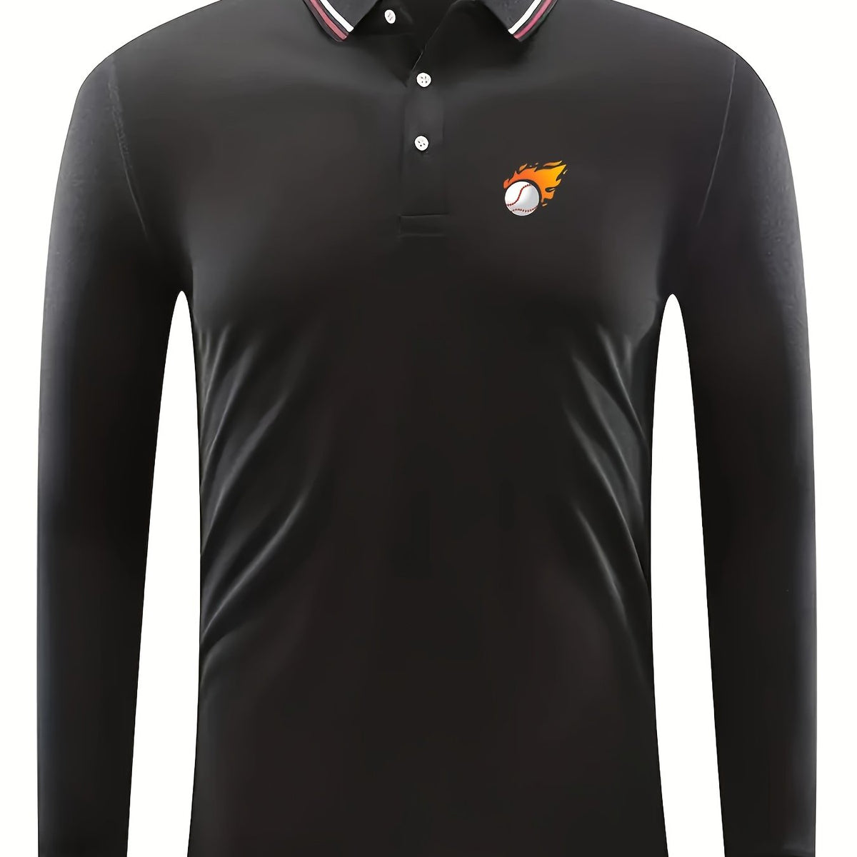 Burning Baseball Pattern Men's Casual Long Sleeve Shirt