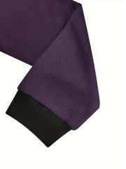  Colorblock Knit Top Long Sleeve Button Decor Crew Neck Waffle