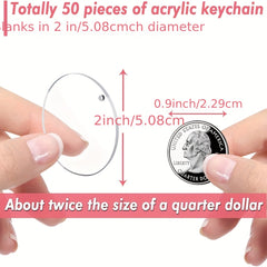 50Pcs Sublimation Acrylic Round Keychain Blanks DIY Heat Transfer Key Chains