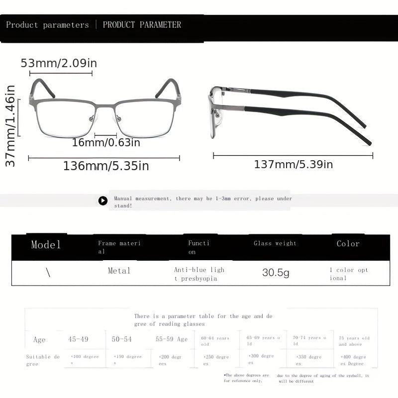 Men's Stainless Steel Business Glasses Anti Light Anti UV