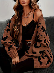  Leopard Print Long Sleeve Open Front Cardigan