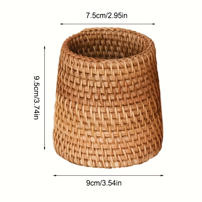Rattan Pen Holder Storage Box for Cosmetics & Tableware Decor