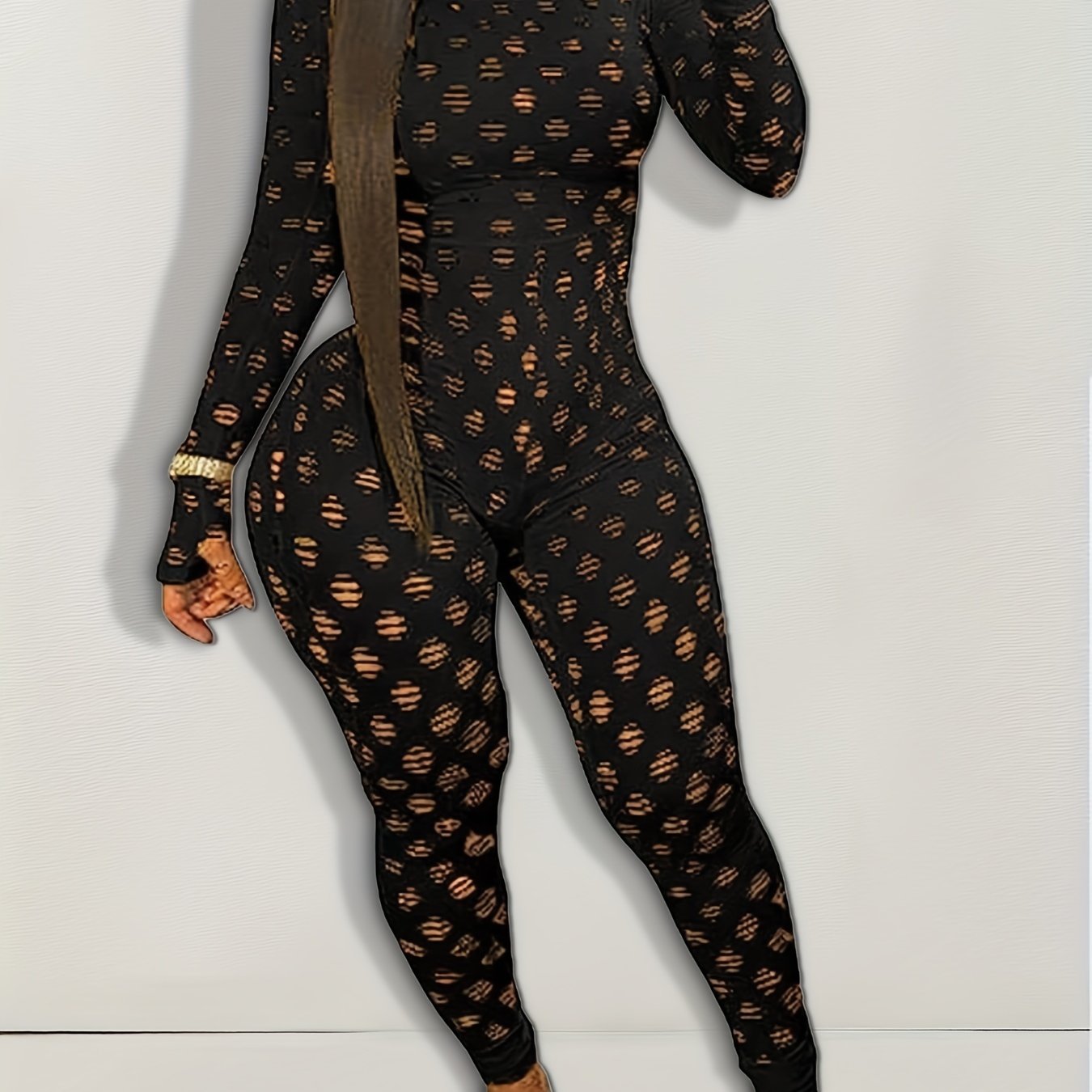 Long Sleeve Skinny Jumpsuit Crew Neck