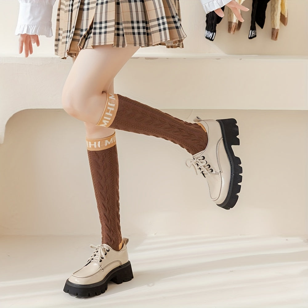 Letter Print Thigh High Socks Textured Over The Knee Stockings