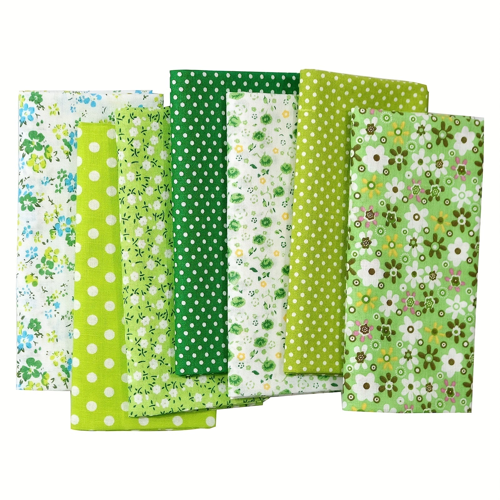 7pcs Green Fat Quarters Fabric Bundle Set