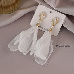 Pearl & Chiffon Drop Earrings - Fashionable Jewelry for Women