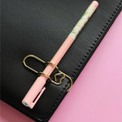 Metal Love Pen Holder Portable Fixed Pen Buckle Heart Shaped Bookmark