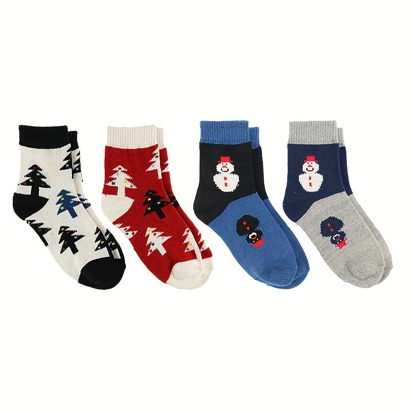 4 Pairs Cartoon Christmas Print Comfy Crew Socks Women's Stockings
