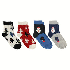 4 Pairs Cartoon Christmas Print Comfy Crew Socks Women's Stockings