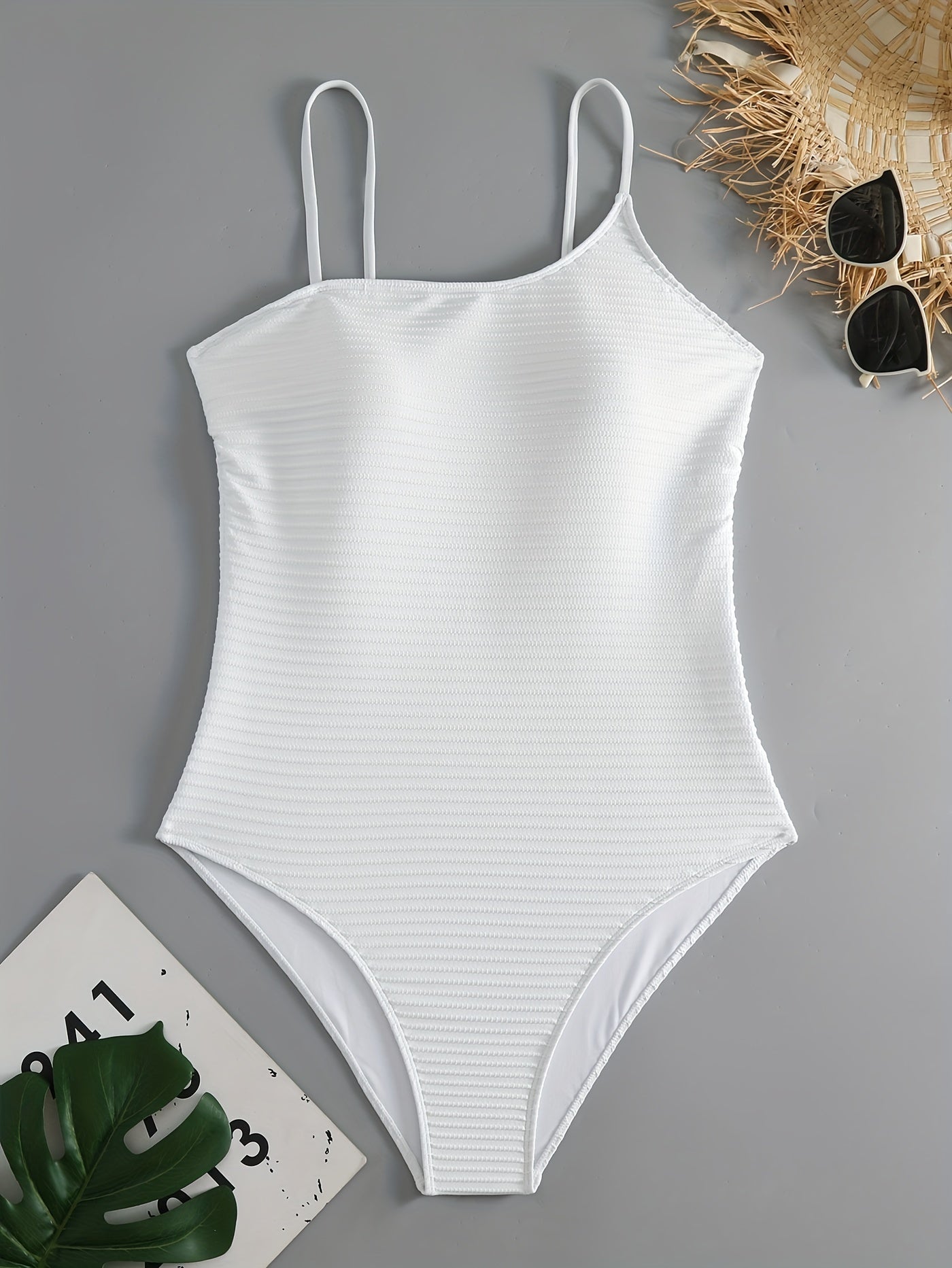  Solid Ribbed High Neck One Piece Swimsuit